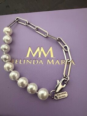 Melinda Maria Silver Link Bracelet with White Pearls